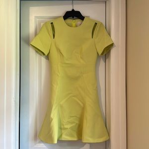 Cinq a sept green cocktail dress with cut out sleeves